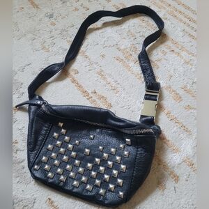Carlos | Black Leather Studded Fanny Pack